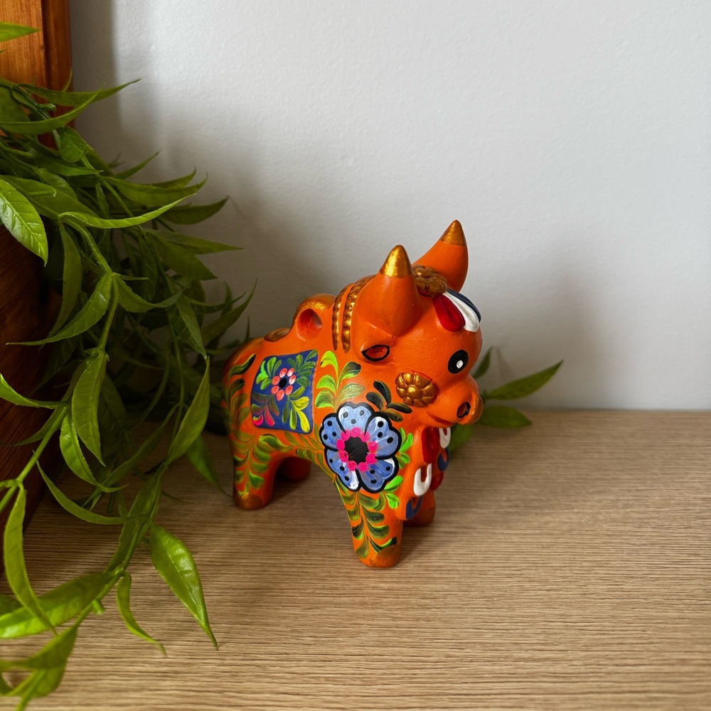 Colorful Hand-Painted Ceramic Bull